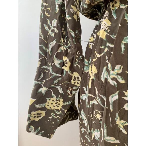Club Monaco Midi Shirtdress in Brown Floral Medium Long Sleeve Button Front Silk - Picture 6 of 7